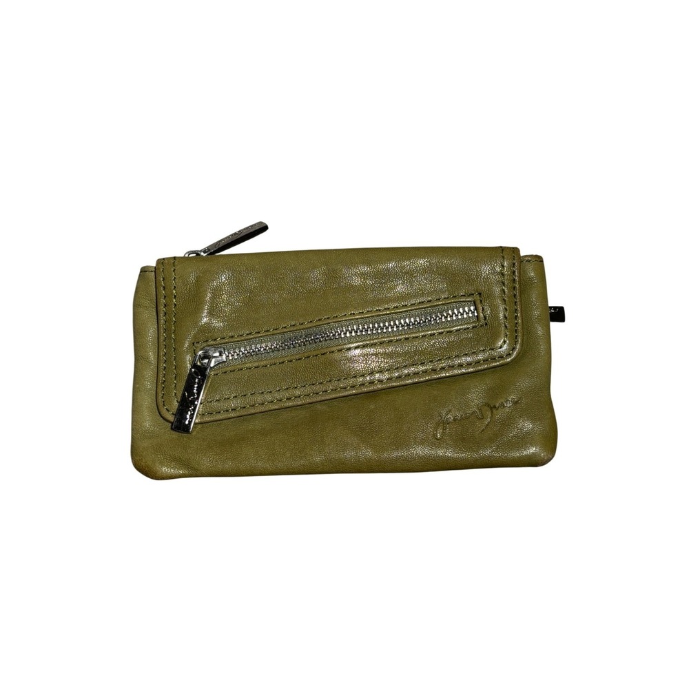 Junior Drake Olive Green Leather Multi Zip Clutch Wallet Snap Closure Retro